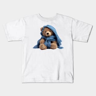 Cute Teddy Bear with Blue Scarf Kids T-Shirt